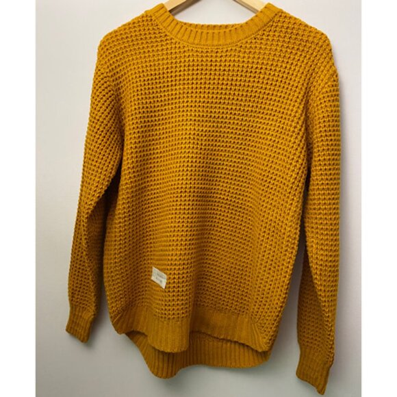 NWOT Zenana Hi- Low Long Sleeve Round Neck Waffle Sweater in Golden Mustard - Picture 6 of 8